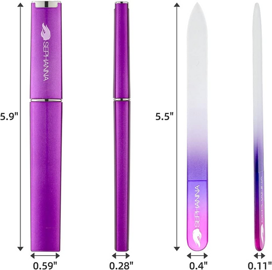 Premium Crystal Glass Nail File, Glass Nail Files with case for Unisex, Portable Glass Nail File Double Sided for Natural & Acrylic Nail Care (Black, Blue, Pink, Purple, Clear & Sea Green)
