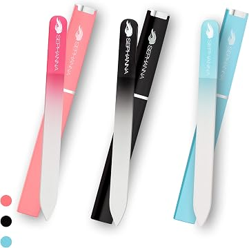 Premium Crystal Glass Nail File for Natural Nails, Professional Glass Nail Files with case for Unisex, Portable Glass Nail File Double Sided for Natural & Acrylic Nail Care (Black, Blue & Pink)