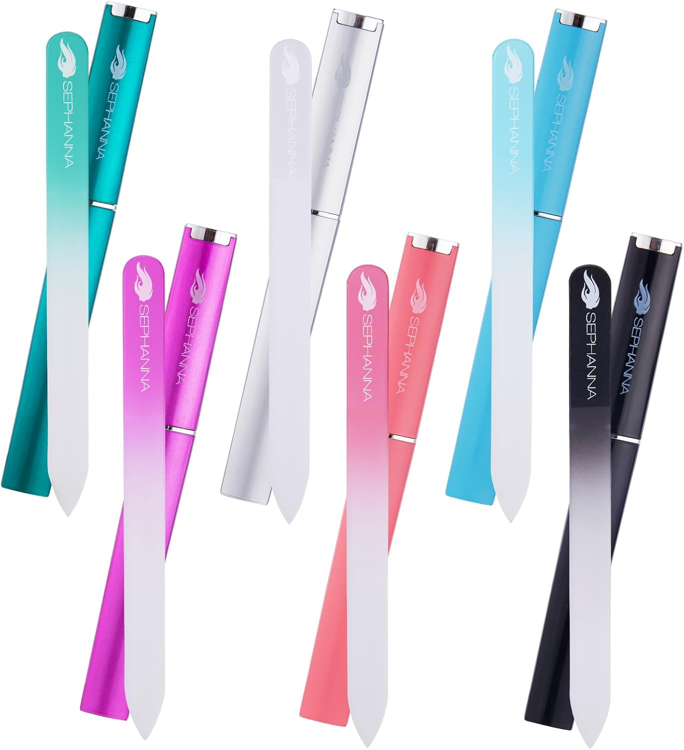 Premium Crystal Glass Nail File, Glass Nail Files with case for Unisex, Portable Glass Nail File Double Sided for Natural & Acrylic Nail Care (Black, Blue, Pink, Purple, Clear & Sea Green)